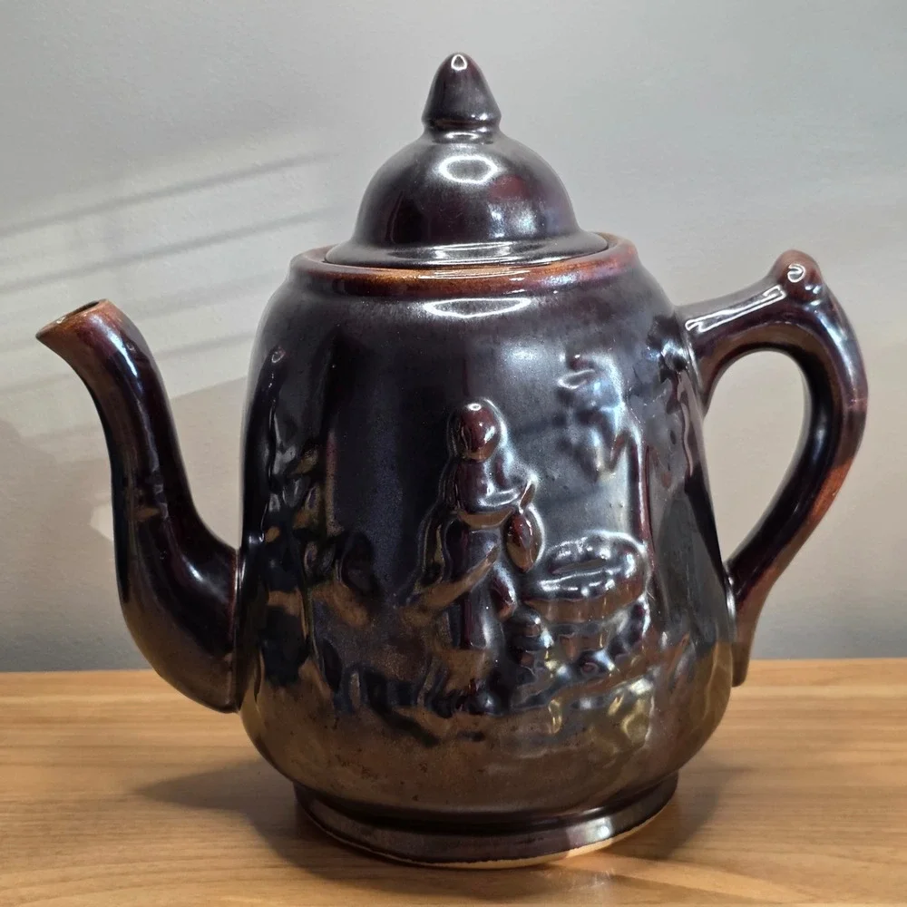 Antique Rockingham‎ Pottery Rebekah At The Well Teapot With Lid 10